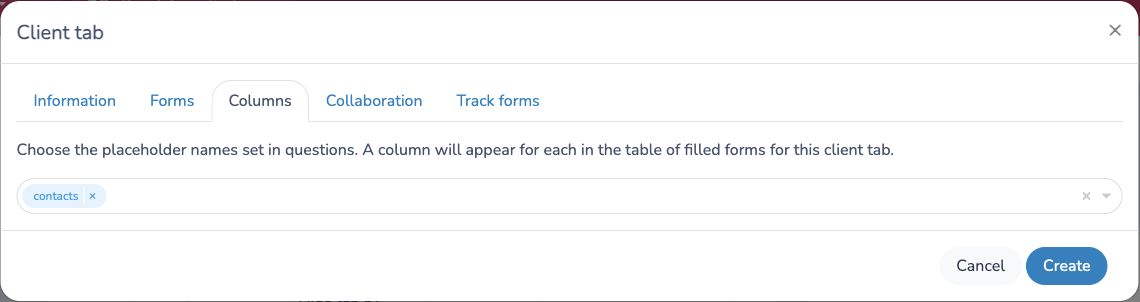 Select question placeholders to display as columns