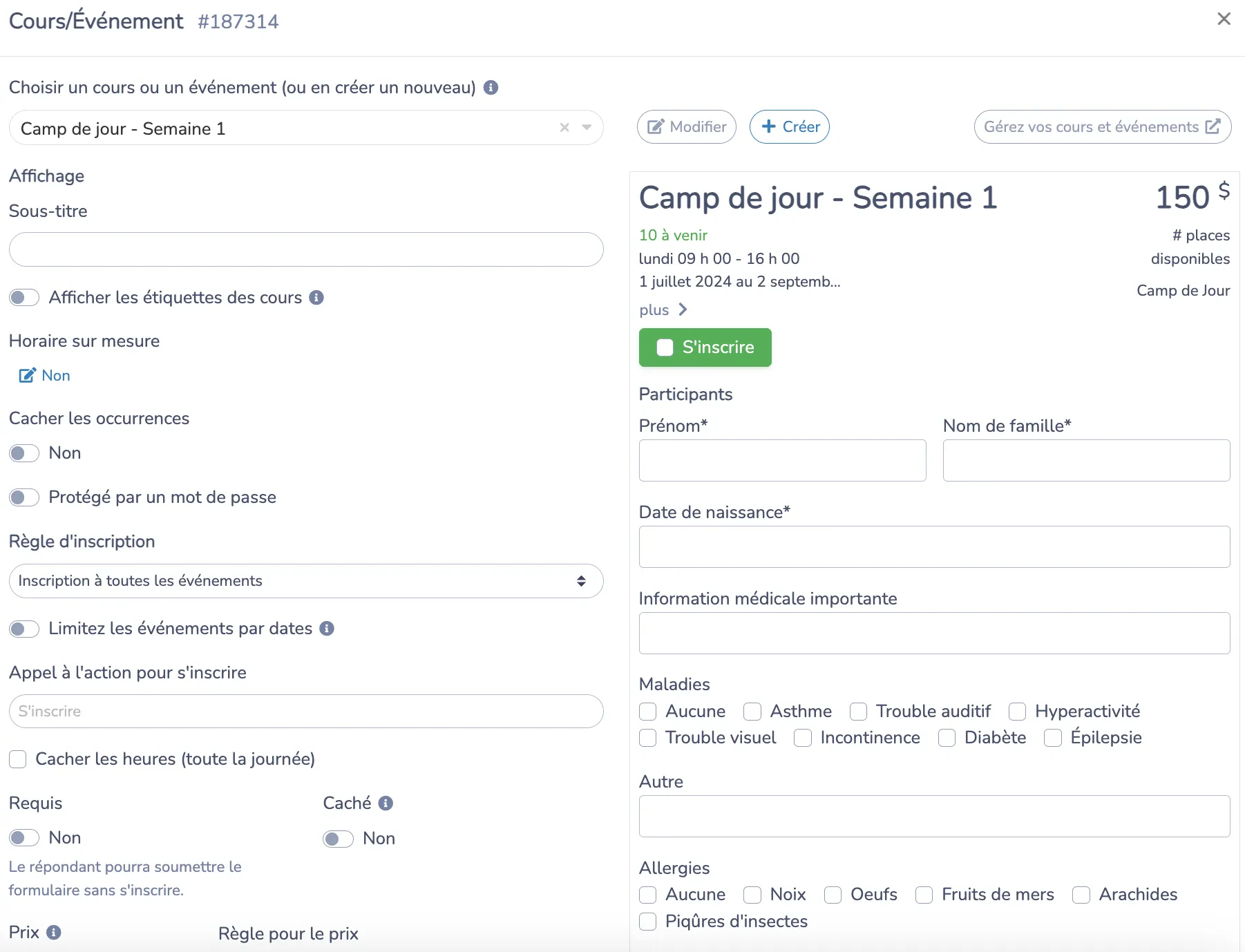 Configurer les cours dans votre formulaire d’Inscription