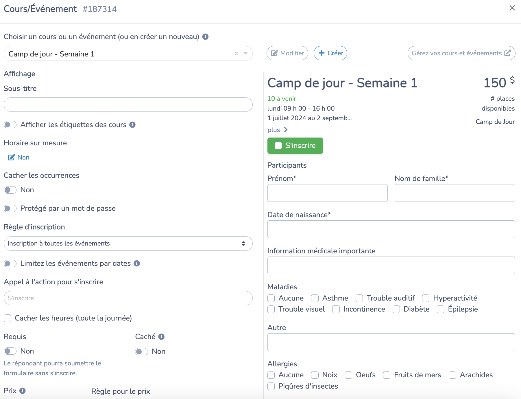 Configurer les cours dans votre formulaire d’Inscription