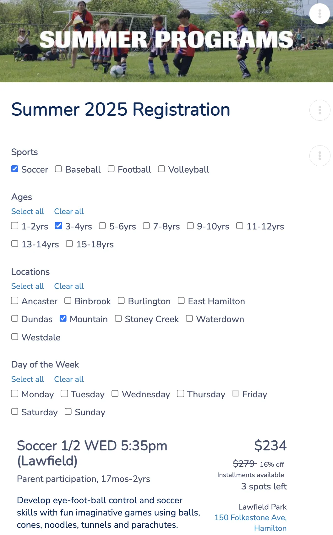 Example of a registration form with conditional logic