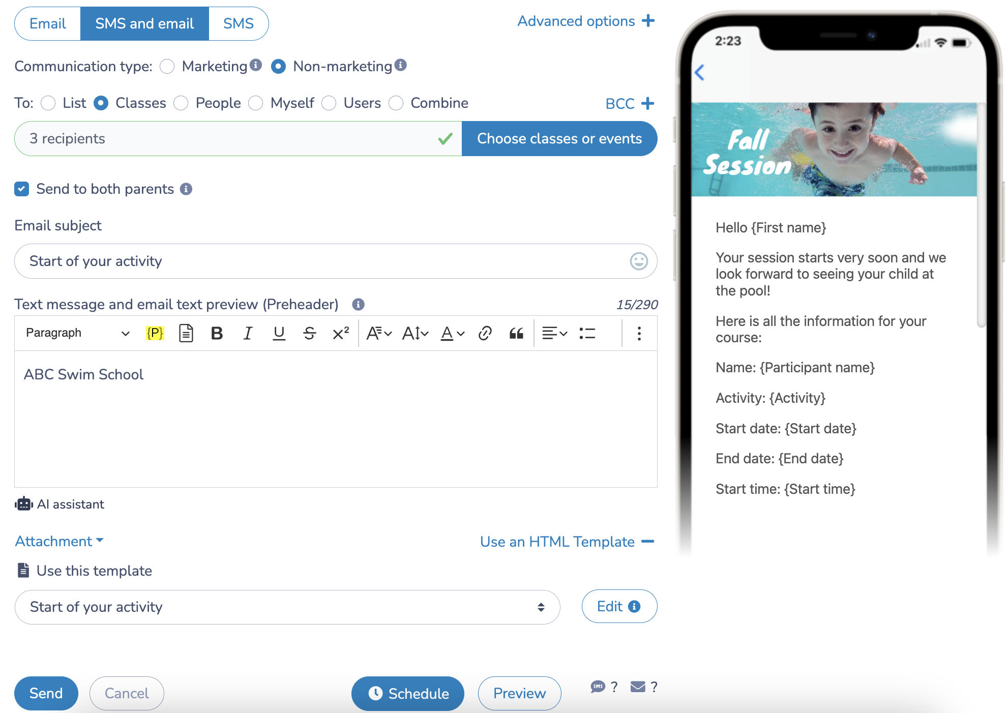 How to email and/or SMS a reminder