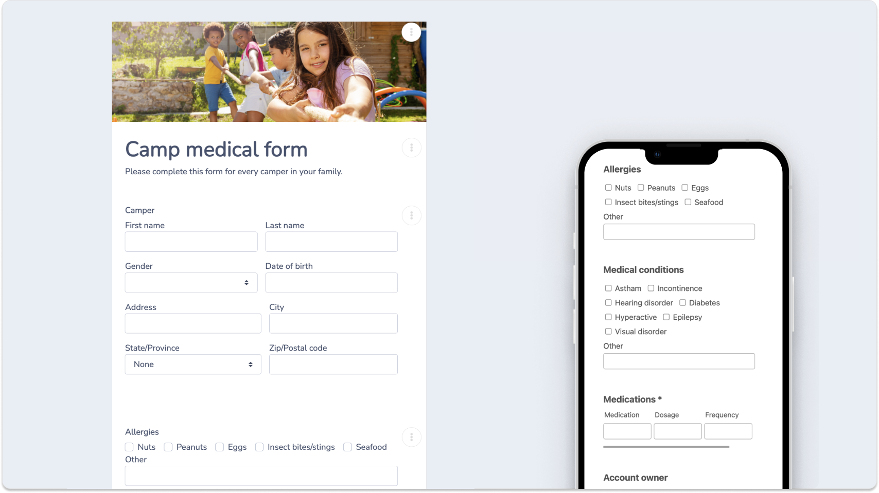 Camp Medical Forms: Create an online medical form using Activity Messenger