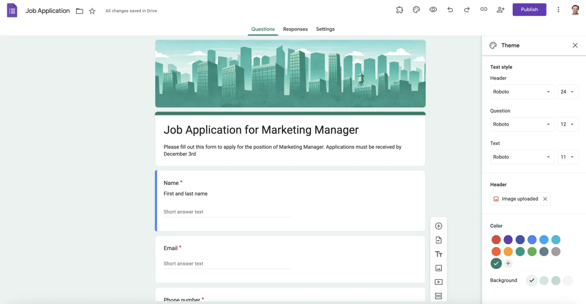 Customize your job application in google forms