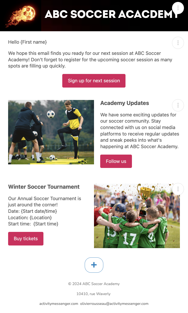 Newsletter template for soccer academy
