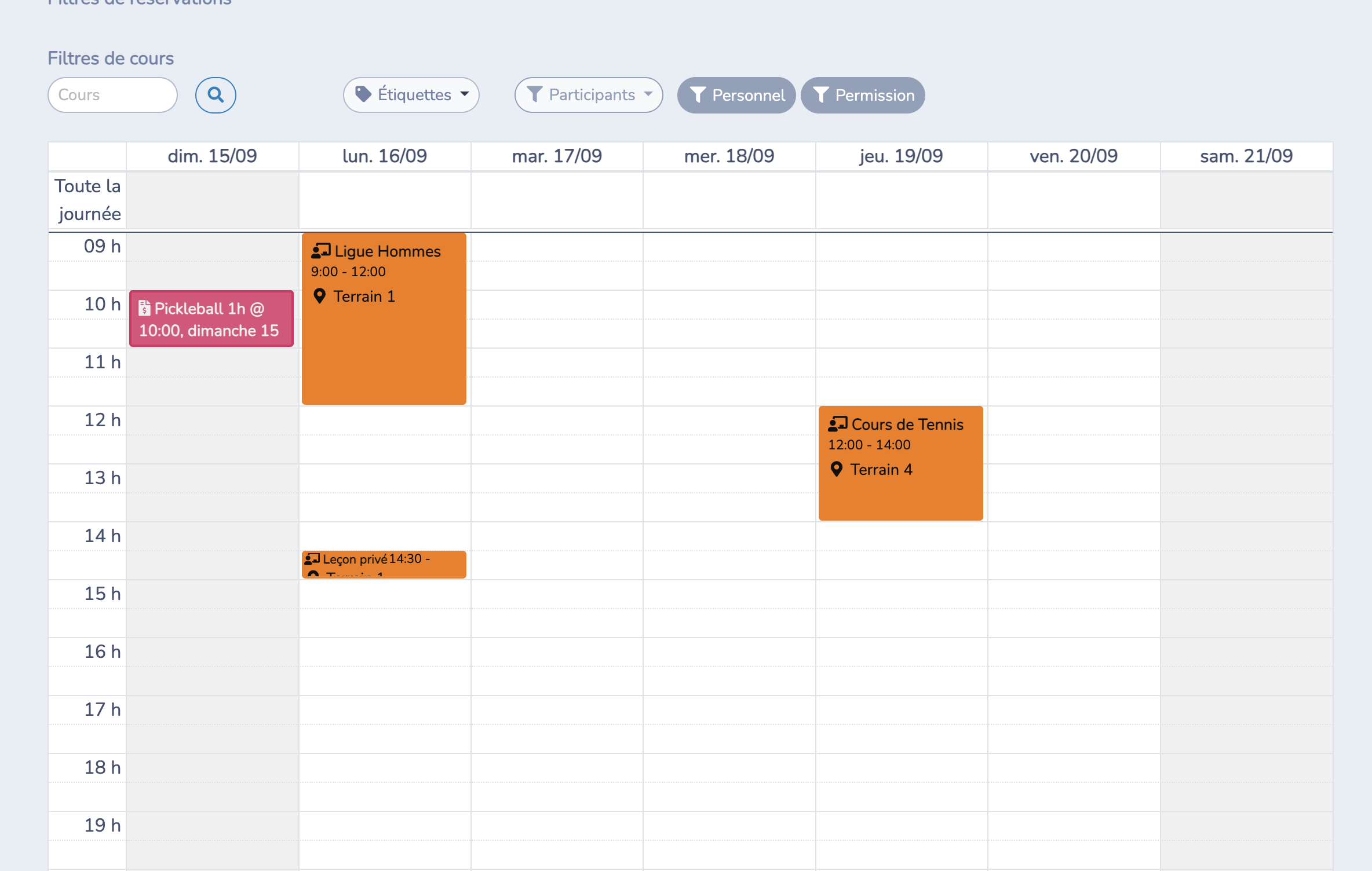 Gestion des terrains, cours et des conflits d’horaire