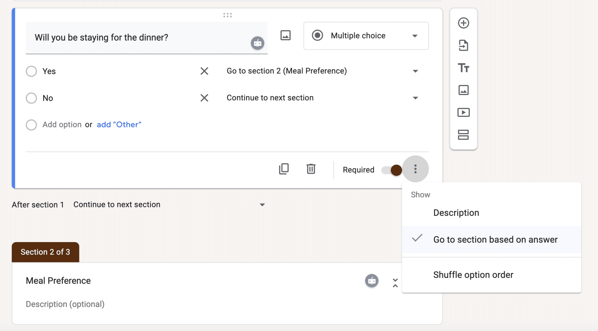Add conditionnal logic form questions in google forms