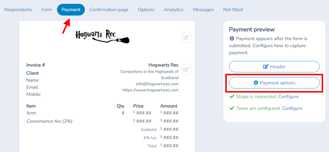 Adding Interac e-Transfer to a registration form — screenshot