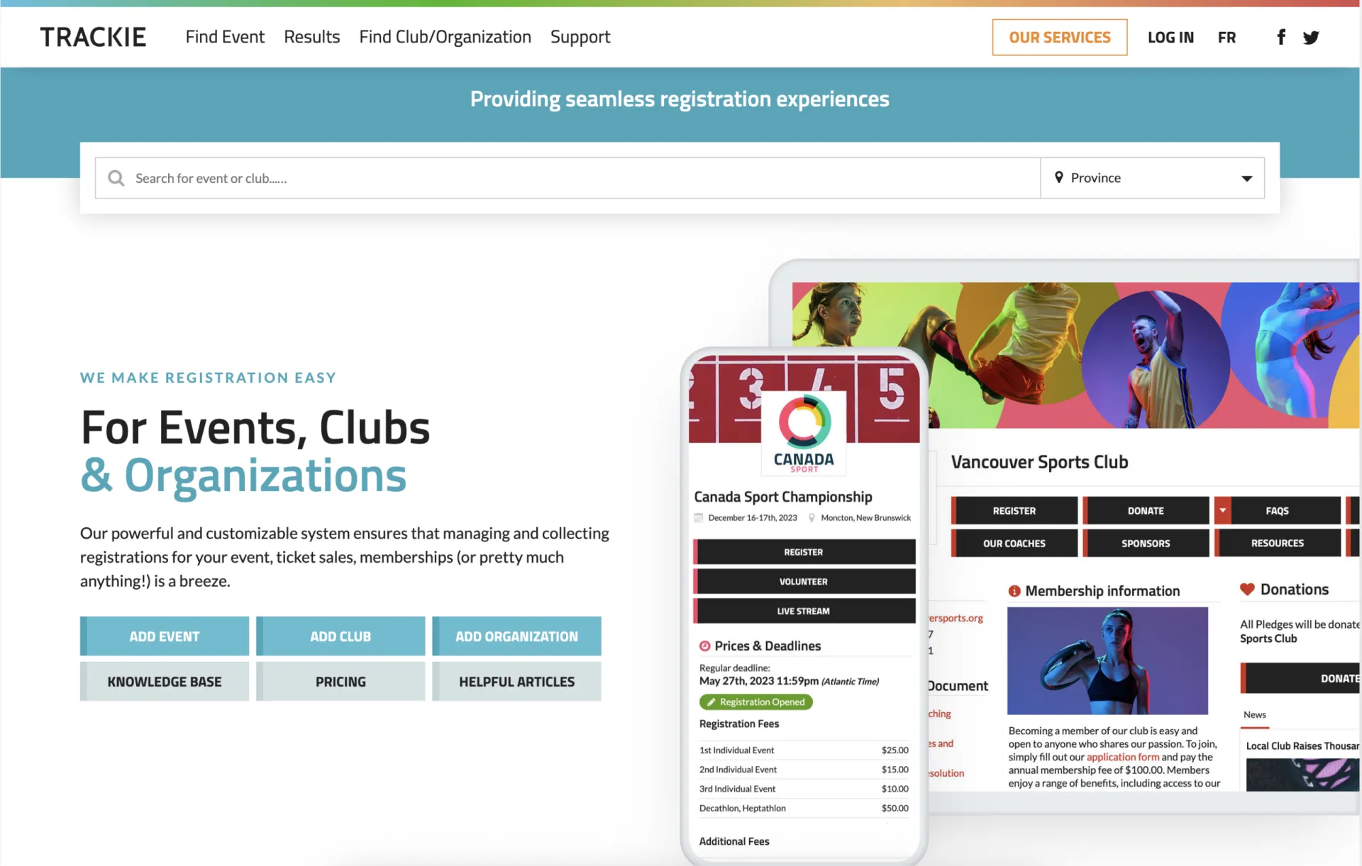 Screenshot of Trackie's main homepage