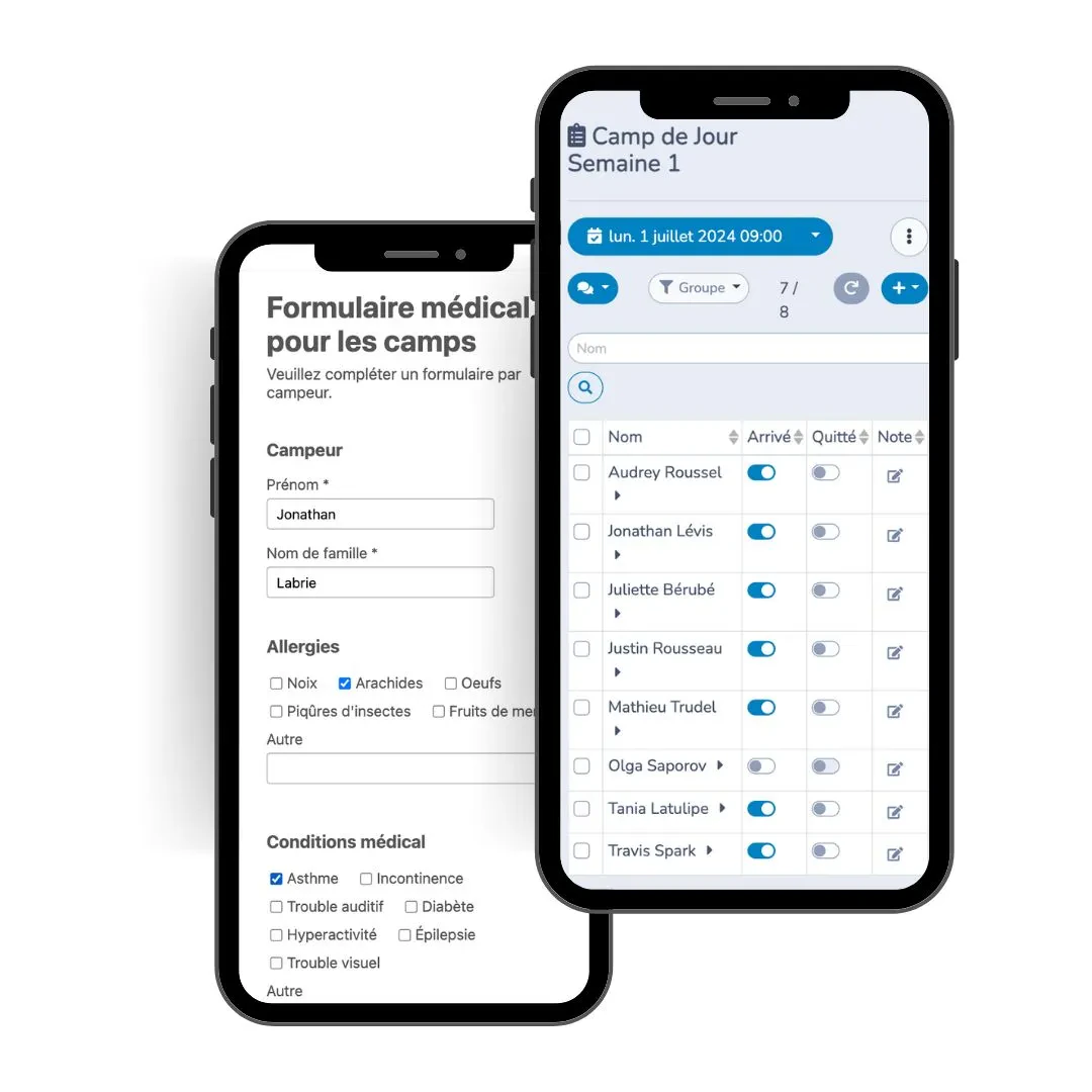Gestion des listes de présences pour camps de jour du québec
