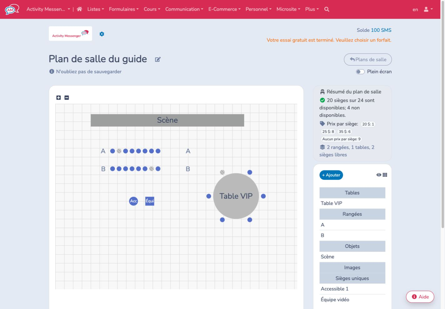 Éditeur du plan de salle