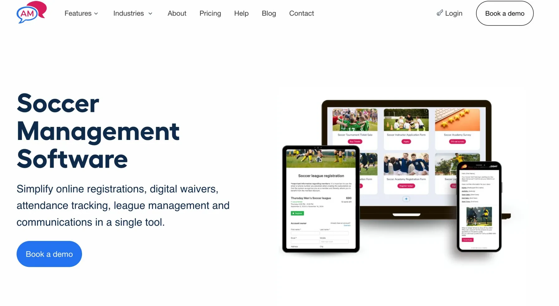 Activity Messenger homepage for soccer team management software