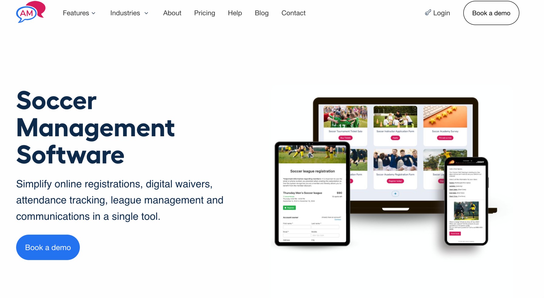 Activity Messenger homepage for soccer team management software