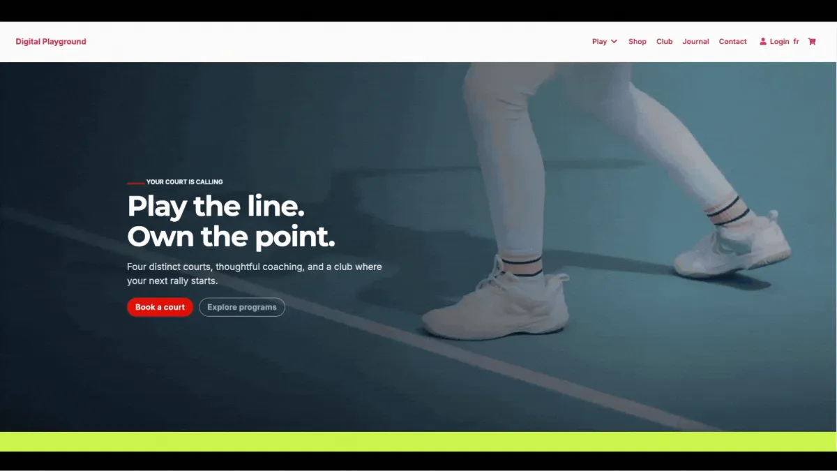Tennis website builder