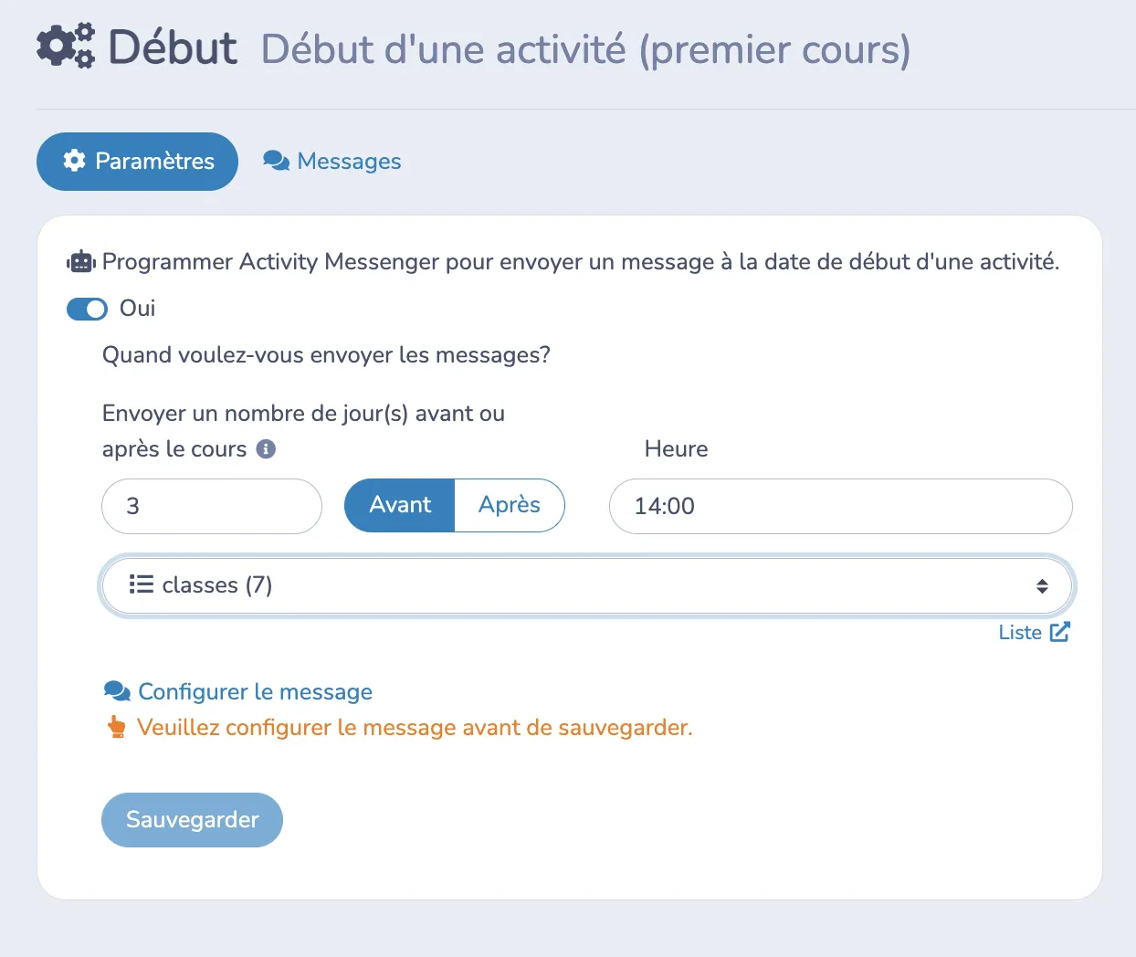 Rappel de début de session cours de natation