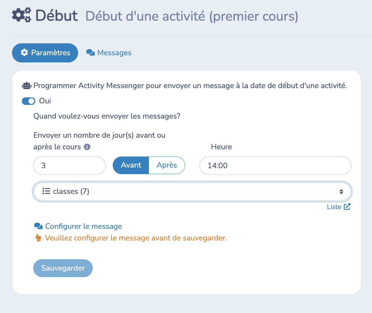 Rappel de début de session cours de natation