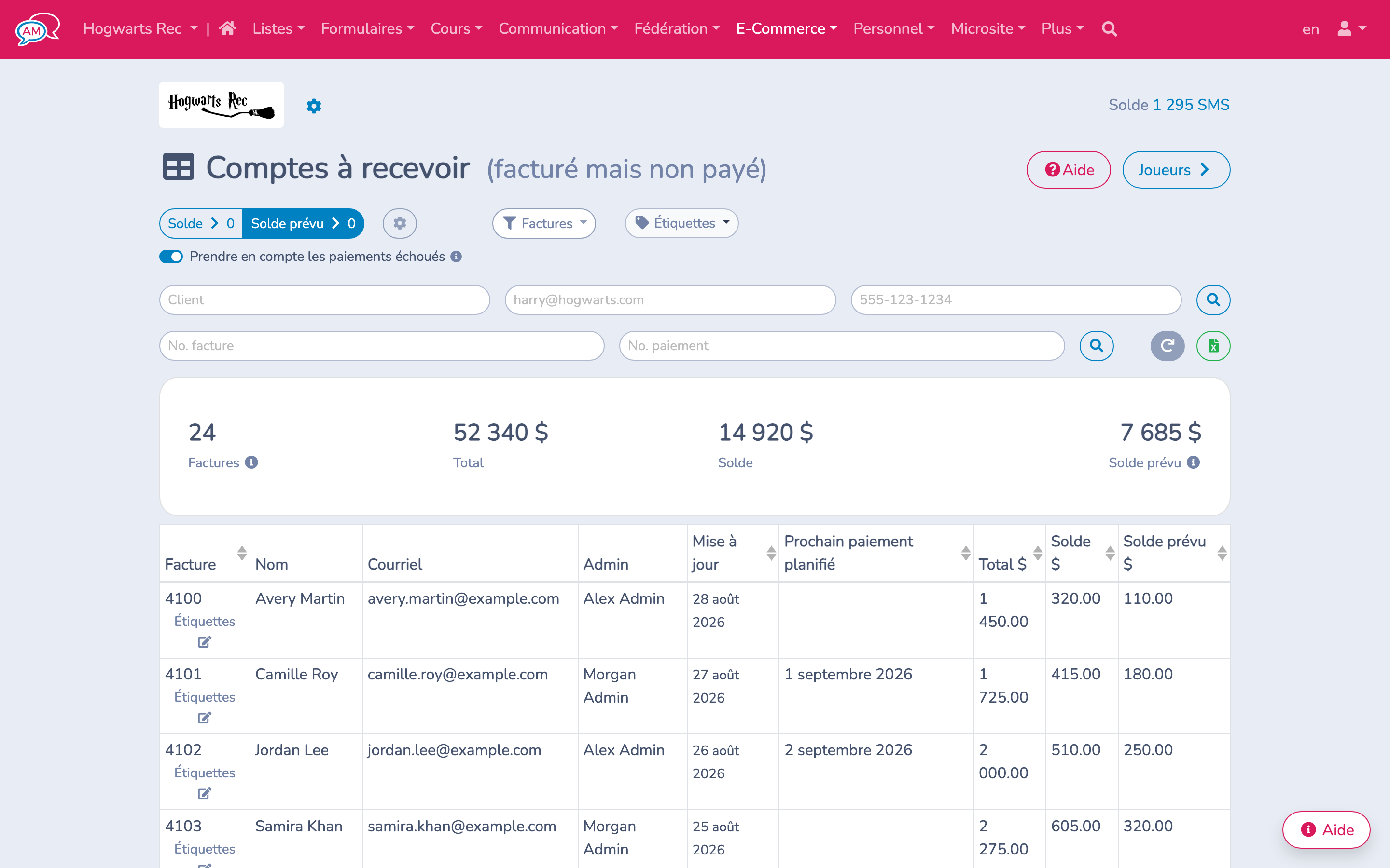 Consulter les soldes prévus et prendre en compte les paiements échoués