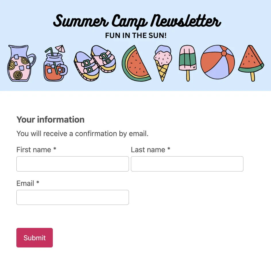 Email Marketing opt-in for camps