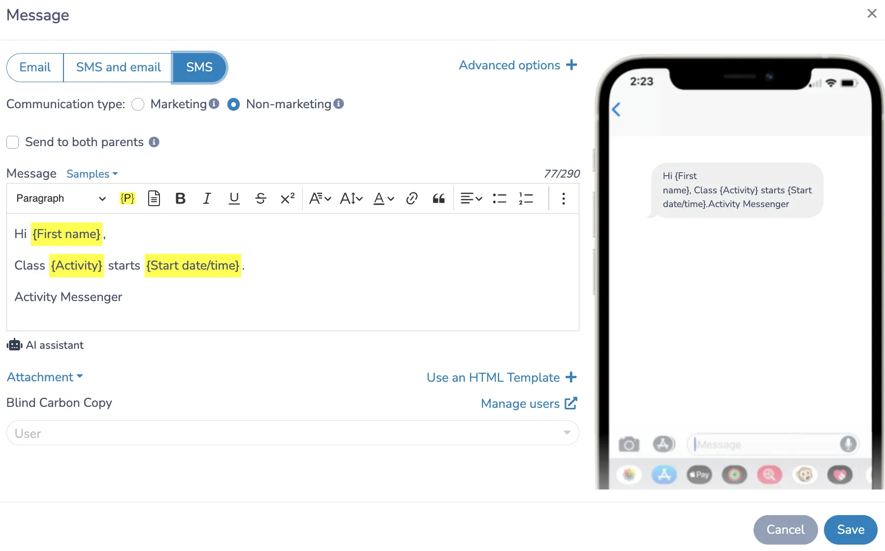 Automated reminders for internal trainings
