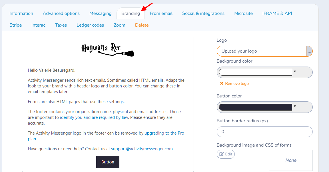 Activity Messenger Help | Organization and brand information | Activity ...