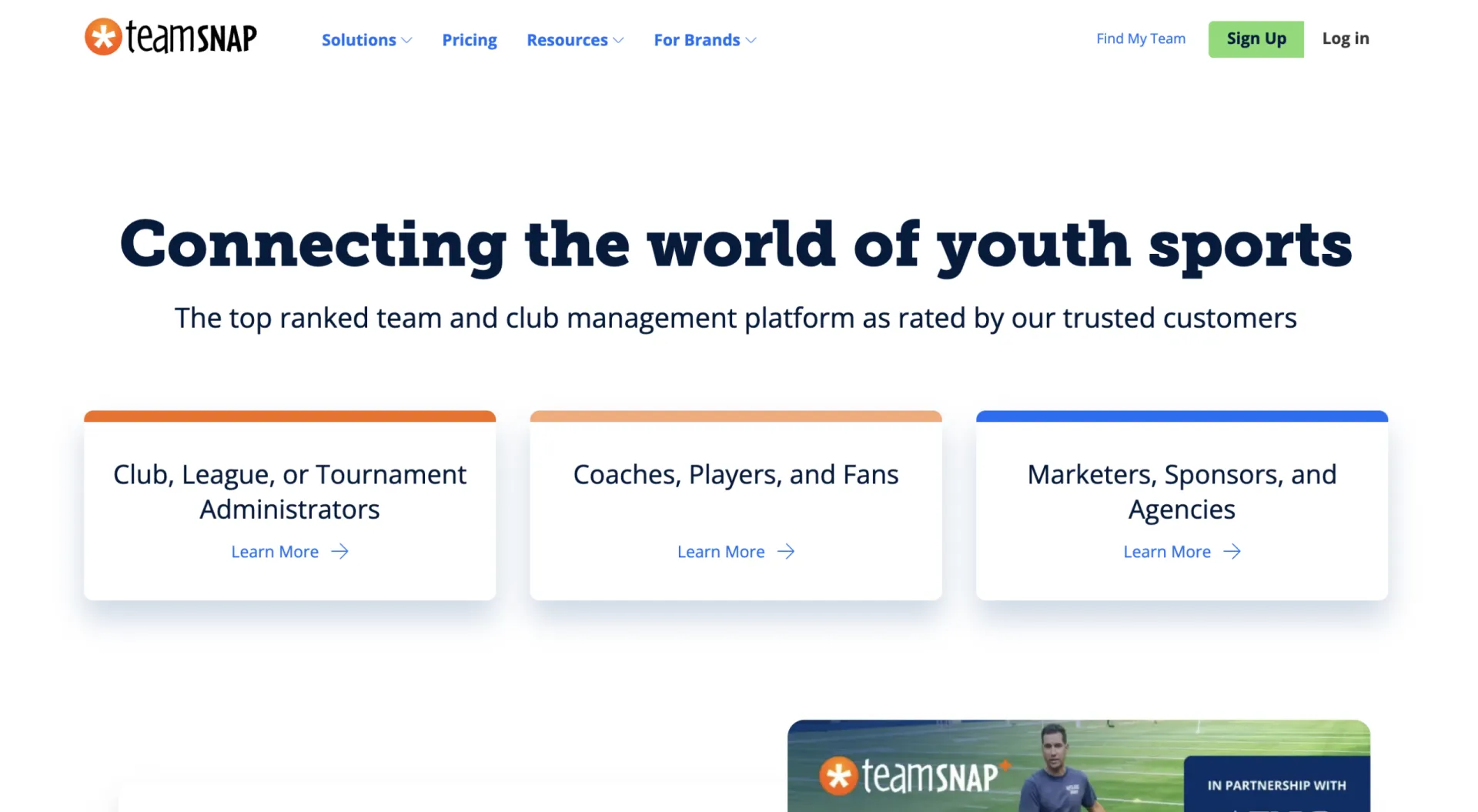 Screenshot of TeamSnap's homepage