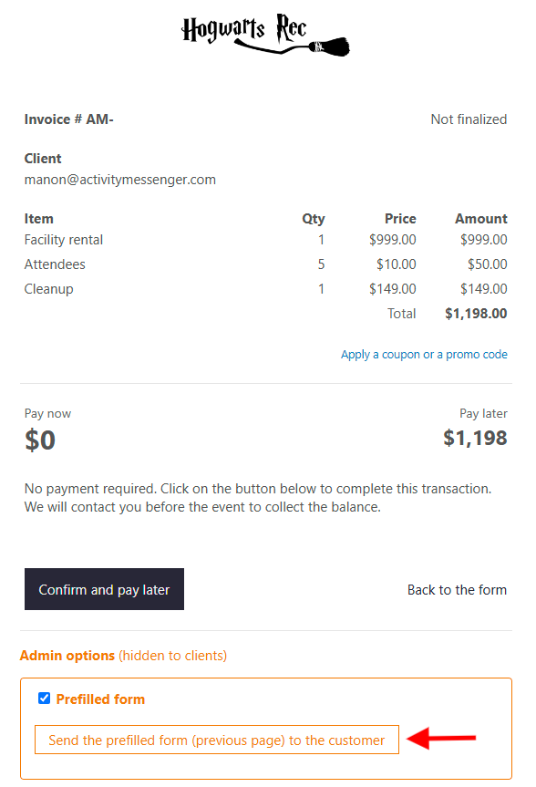 Rental contract: Send the contract via email to your client