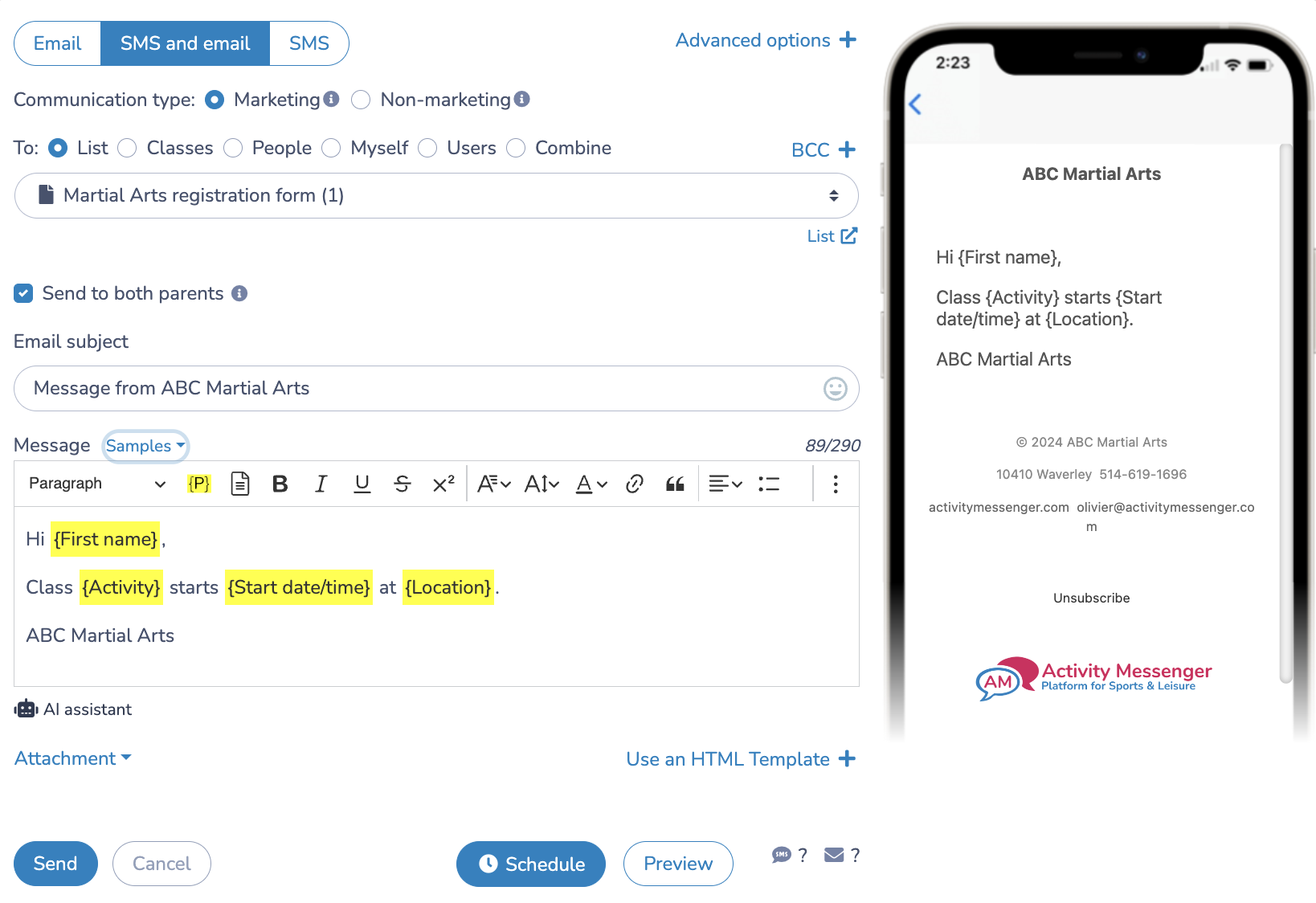 Send bulk sms to members