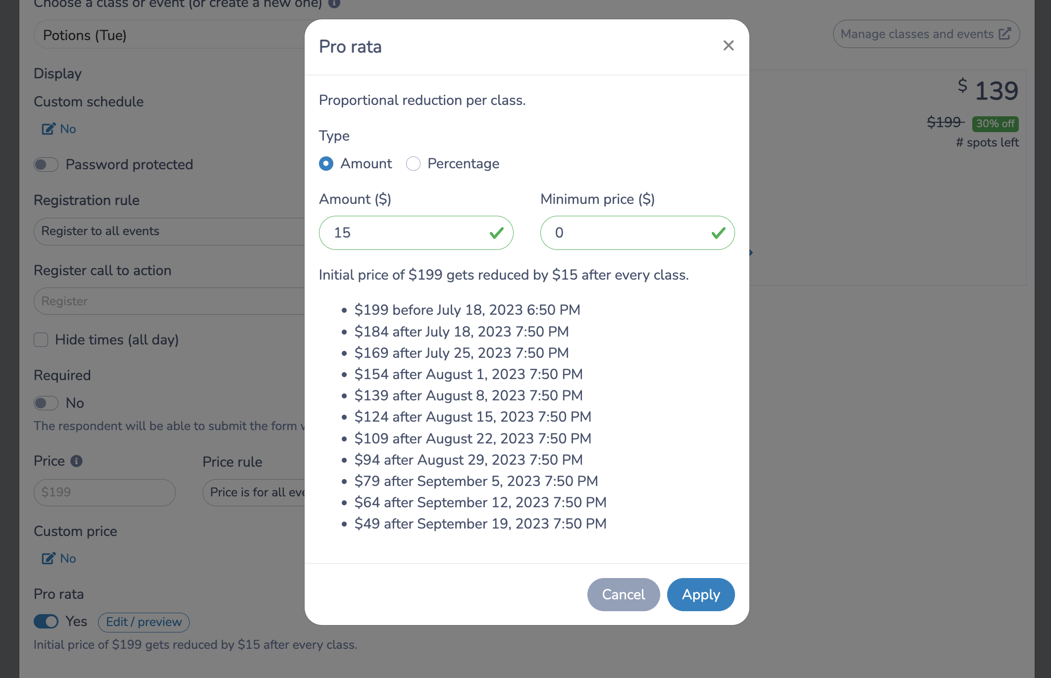 How to automate pro-rated classes