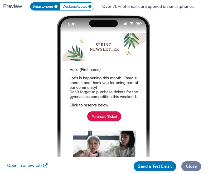Newsletter preview with smartphone and desktop/tablet options