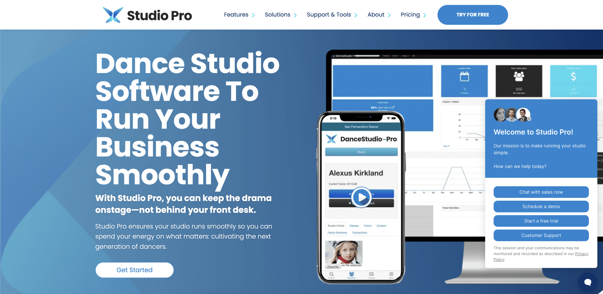 screenshot of homepage for Studio pro